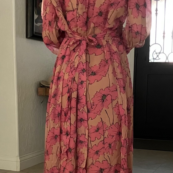 JOIE Womens Kaz Floral Silk Tie-Back Silk Midi Dress Size S Sandstorm - Picture 3 of 5